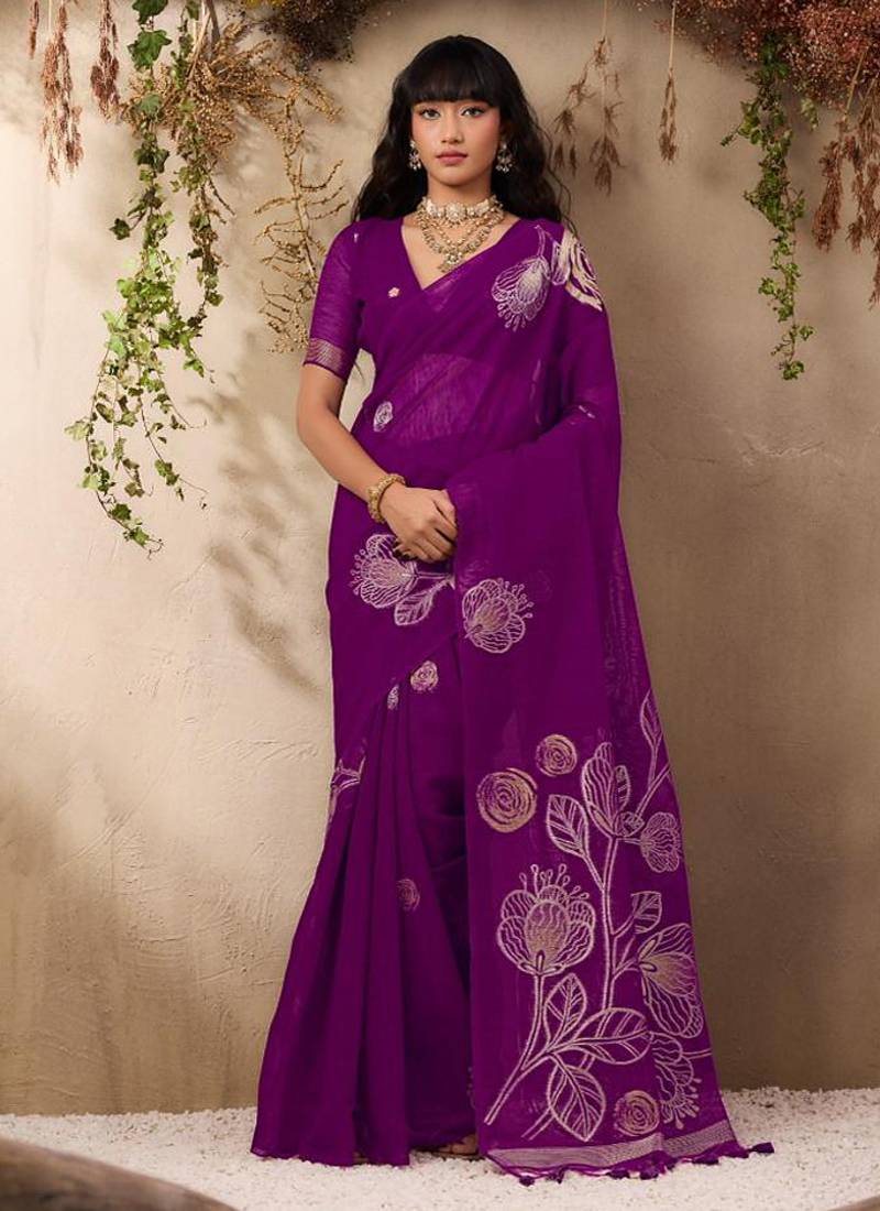 Dark purple munga silk handloom weaving saree