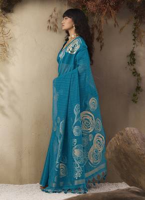 Sky blue munga silk handloom weaving saree 4