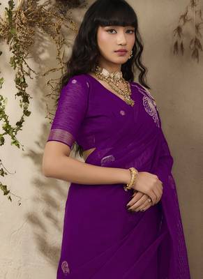 Dark purple munga silk handloom weaving saree 2
