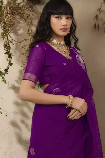 Dark purple munga silk handloom weaving saree