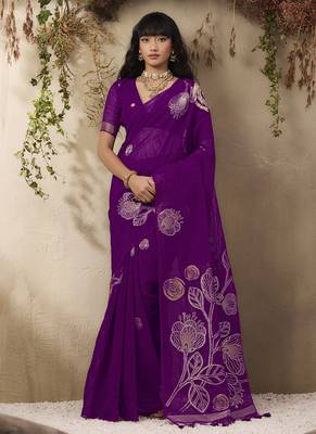 Dark purple munga silk handloom weaving saree 3