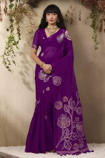Dark purple munga silk handloom weaving saree