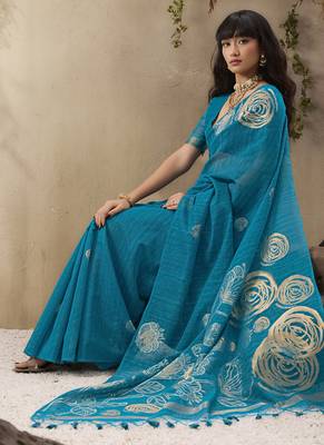 Sky blue munga silk handloom weaving saree 5