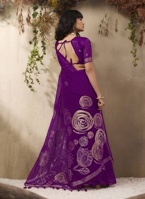 Dark purple munga silk handloom weaving saree 5