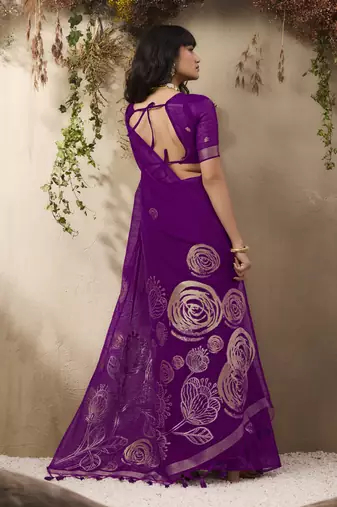 Dark purple munga silk handloom weaving saree