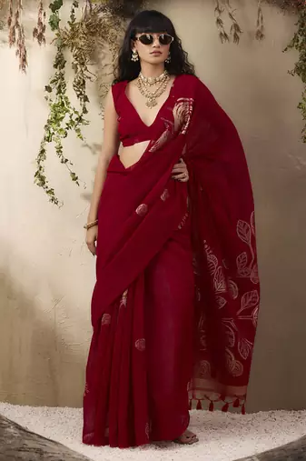Red munga silk handloom weaving saree