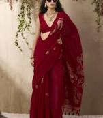 Red munga silk handloom weaving saree