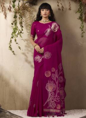 Rani pink munga silk handloom weaving saree 1