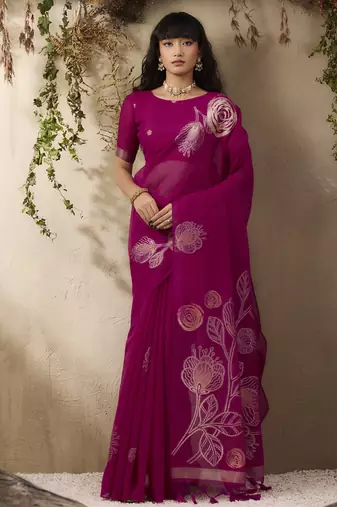 Rani pink munga silk handloom weaving saree