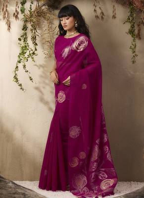 Rani pink munga silk handloom weaving saree 2