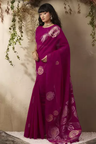 Rani pink munga silk handloom weaving saree