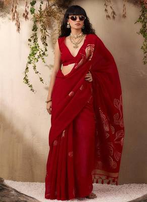 Red munga silk handloom weaving saree 2