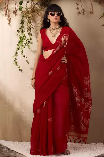 Red munga silk handloom weaving saree