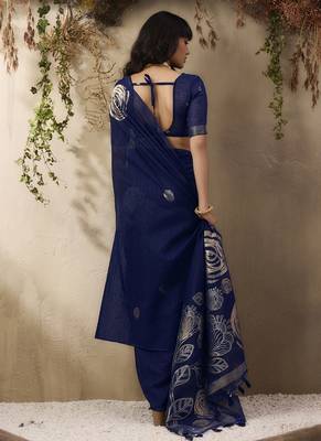 Navy blue munga silk handloom weaving saree 2