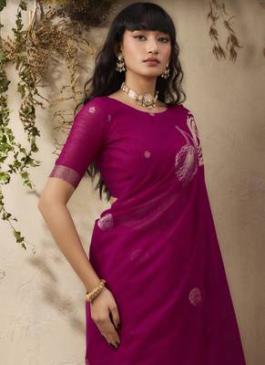 Rani pink munga silk handloom weaving saree 3