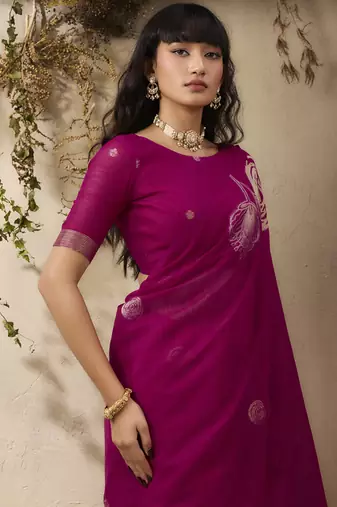 Rani pink munga silk handloom weaving saree