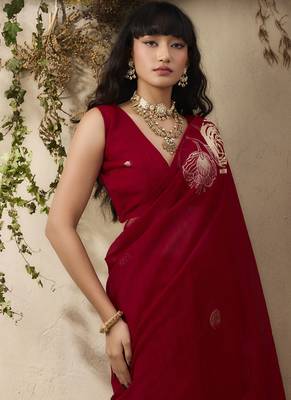 Red munga silk handloom weaving saree 3
