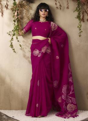 Rani pink munga silk handloom weaving saree 4