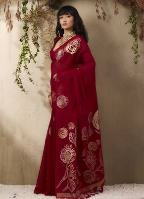 Red munga silk handloom weaving saree 4