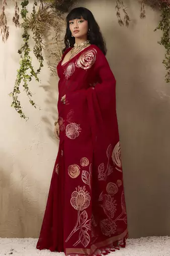 Red munga silk handloom weaving saree