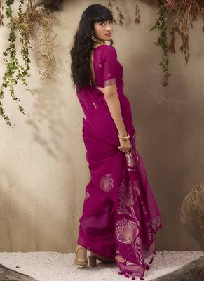 Rani pink munga silk handloom weaving saree 5