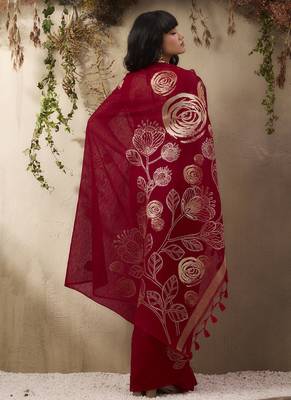 Red munga silk handloom weaving saree 5