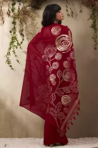 Red munga silk handloom weaving saree