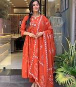 Embroidered cotton trendy salwar kameez in orange
