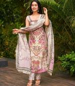 Salwar kameez printed pure crepe in cream