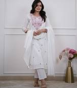 White embroidered chanderi salwar kameez