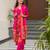Printed rani pink silk readymade salwar kameez