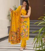 Printed mustard silk readymade salwar kameez
