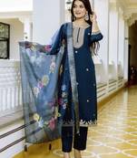 Navy blue embroidered viscose salwar suit