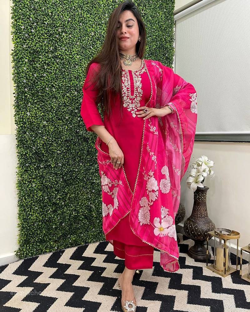 Viscose rani pink embroidered salwar kameez