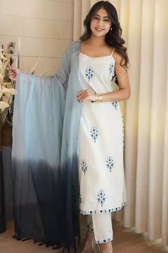 Cotton flex off white embroidered salwar suit