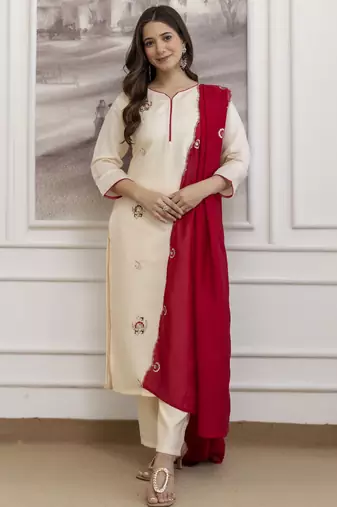Chanderi off white embroidered salwar kameez