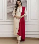 Chanderi off white embroidered salwar kameez