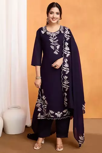 Wine vichitra silk designer festive wear kurti pant and duppta with embroidery work