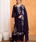 Wine vichitra silk designer festive wear kurti pant and duppta with embroidery work