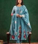Chanderi silk sky blue embrodiered anarkali salwar kameez