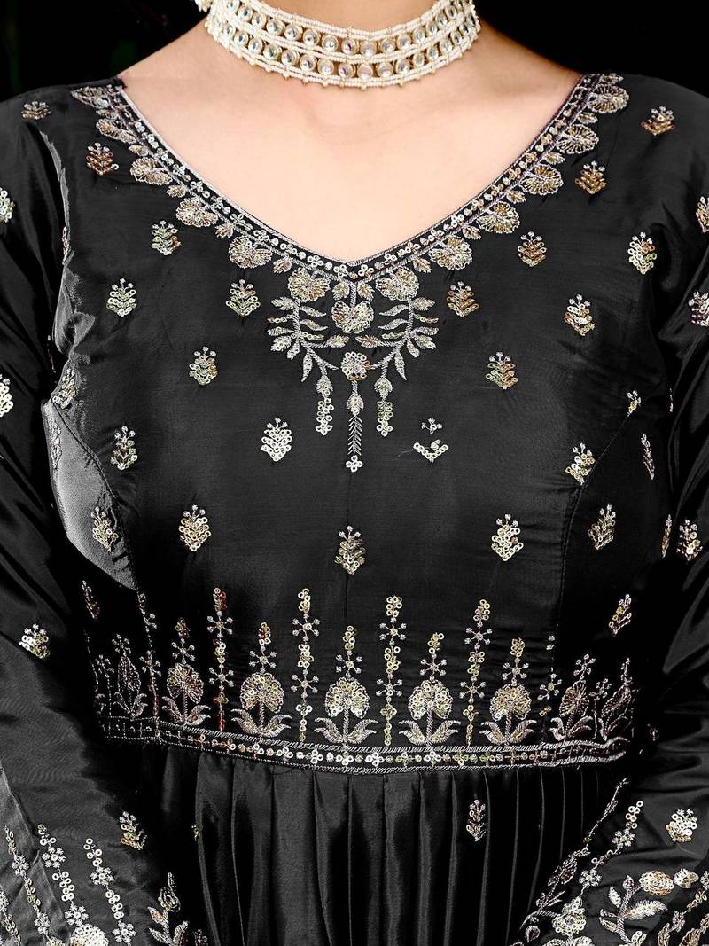 Black Thread & Sequins Work Gown Set