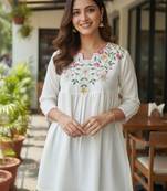 Off white vichitra silk embroidery tunic