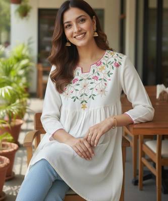 Off white vichitra silk embroidery tunic 1