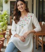 Off white vichitra silk embroidery tunic