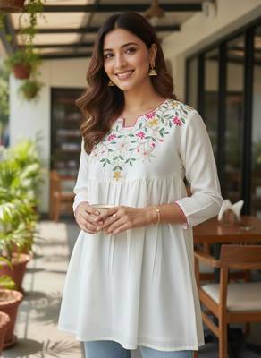 Off white vichitra silk embroidery tunic 4