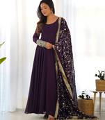Wine georgette gown duppta full set with pent ready to wear