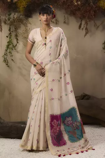 Multicolour munga cotton handloom weaving saree