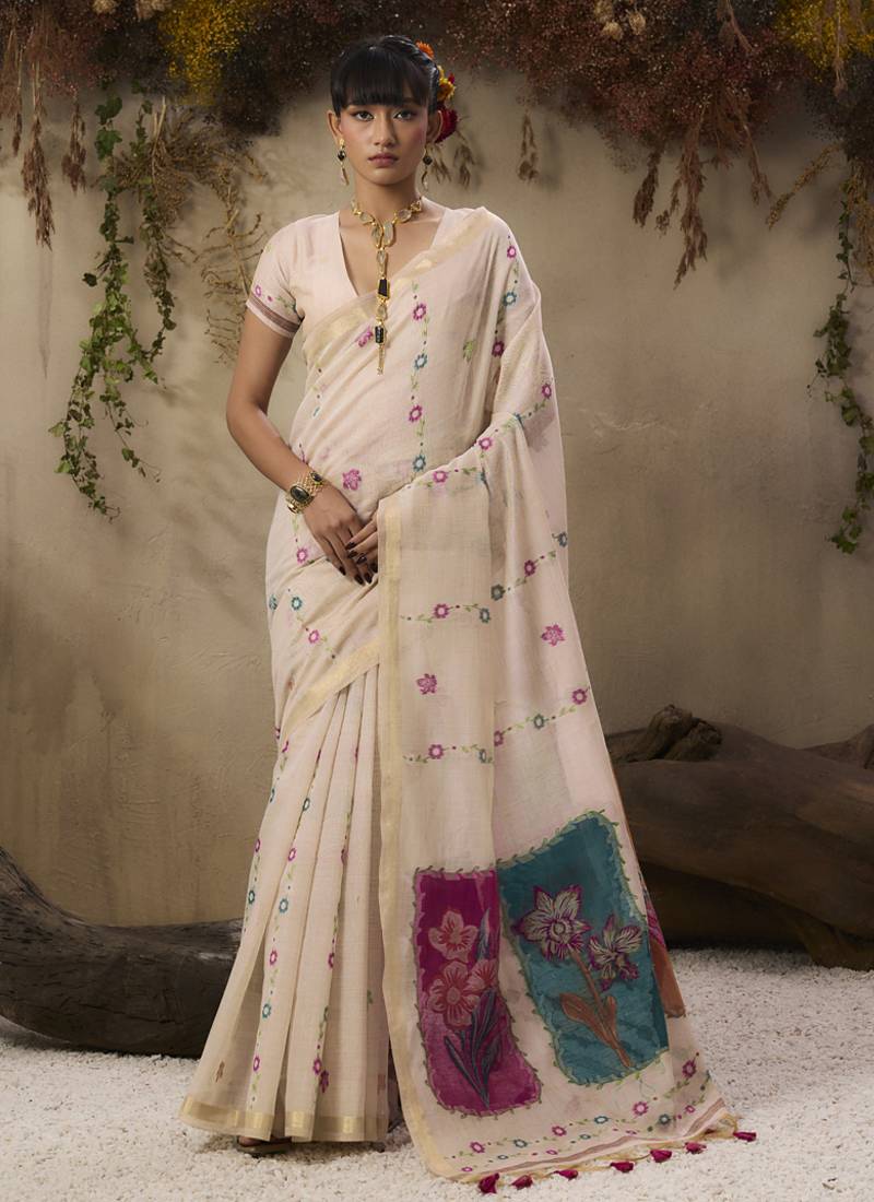 Multicolour munga cotton handloom weaving saree