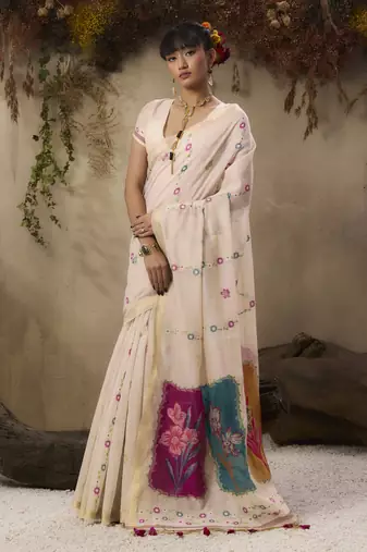 Multicolour munga cotton handloom weaving saree