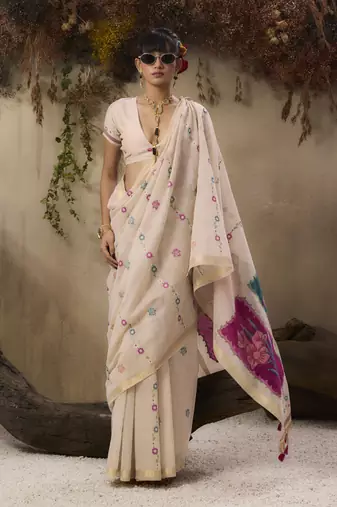 Multicolour munga cotton handloom weaving saree